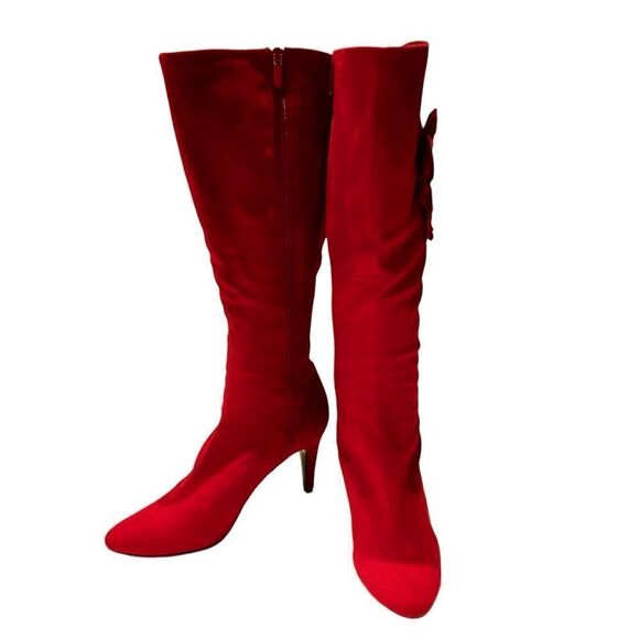 Velvet Heart Women's High-Heel Velvet Knee Boots Red Size 9.5M Full side zip - Picture 1 of 12